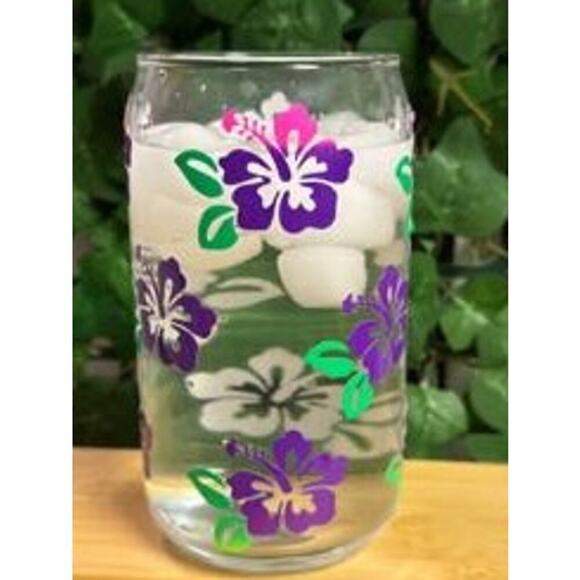 Hibiscus Flower Color Changing Glass Can with Bamboo Lid and Glass Straw 16oz - Picture 2 of 2